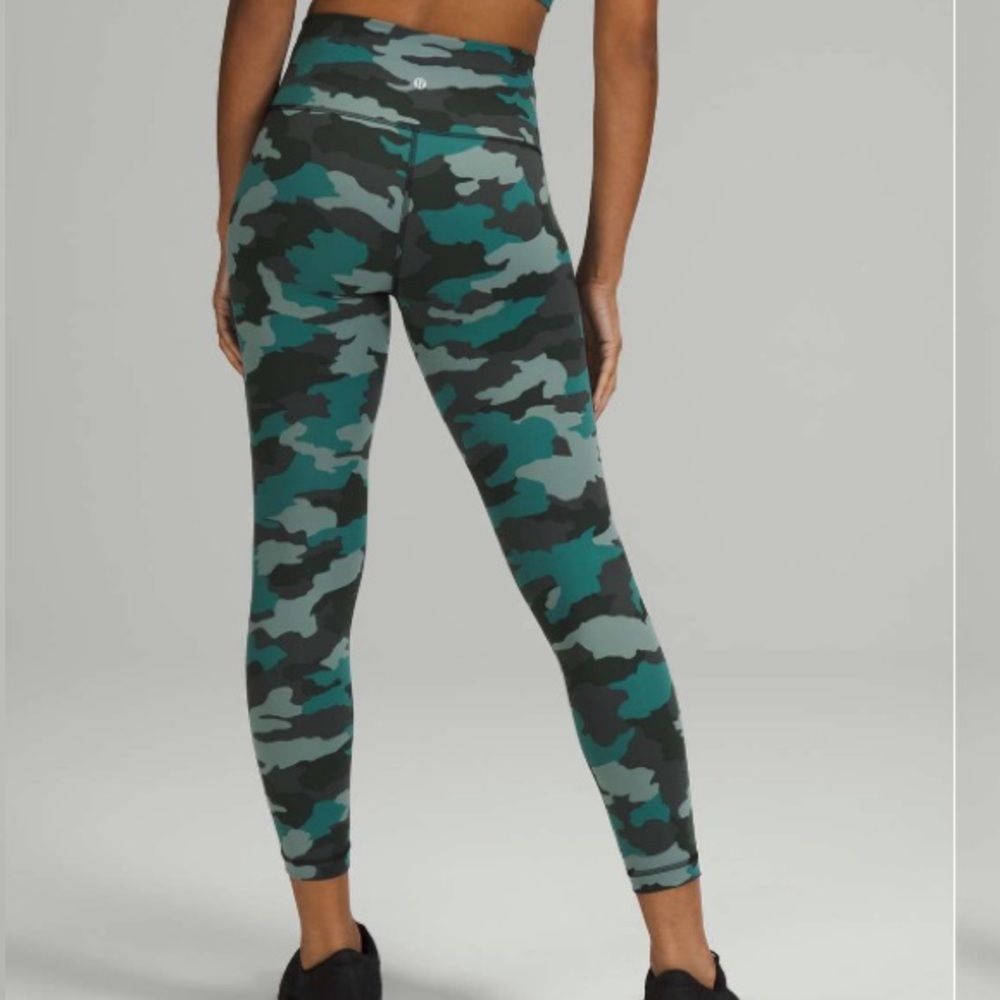 lululemon wunder train high rise tight 25 camo green size 14